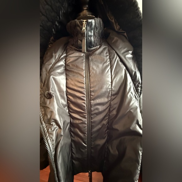 Mackage Ace Black Mid-Length Puffer Coat | Wool Trim | Belted | Size L - Picture 9 of 10